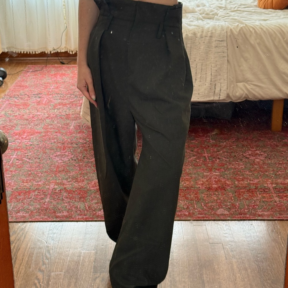 High-Waisted Dark Green Trousers